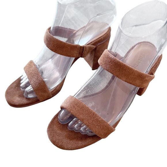 Soludos Sandal Womens 5‎ Ines Suede Double Strap Block Heel Walnut Beige - Picture 3 of 8